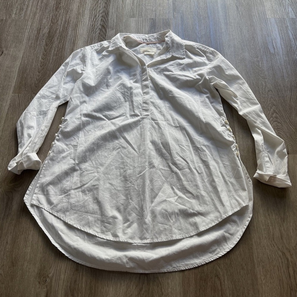 Anthropologie White Shirt Button Up High Low Size XS